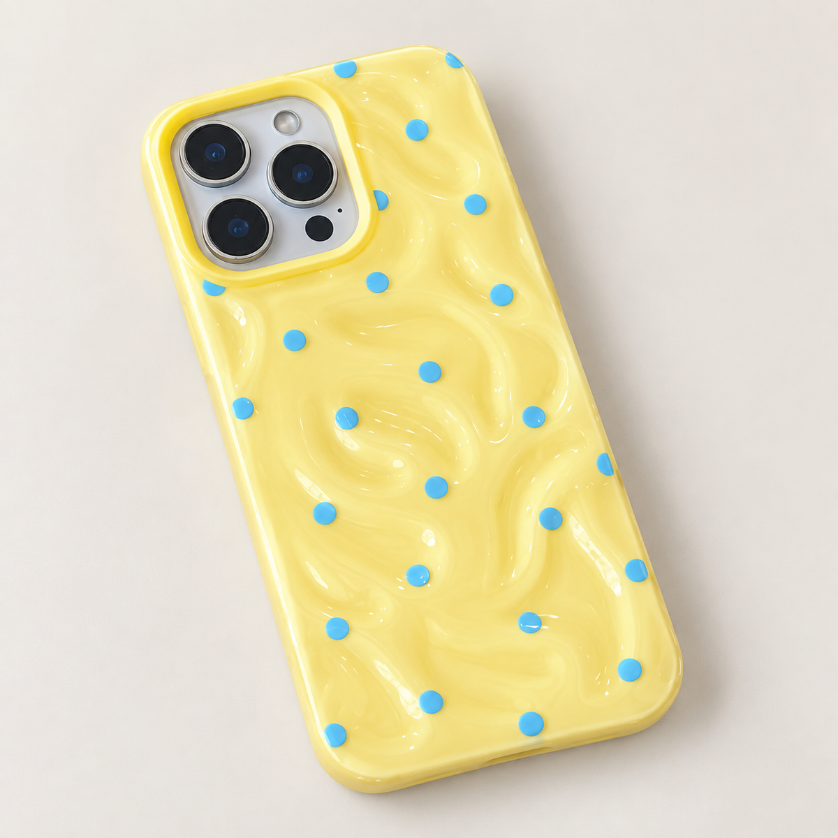 Textured Pastel Yellow Waves and Polka Dots iPhone Case