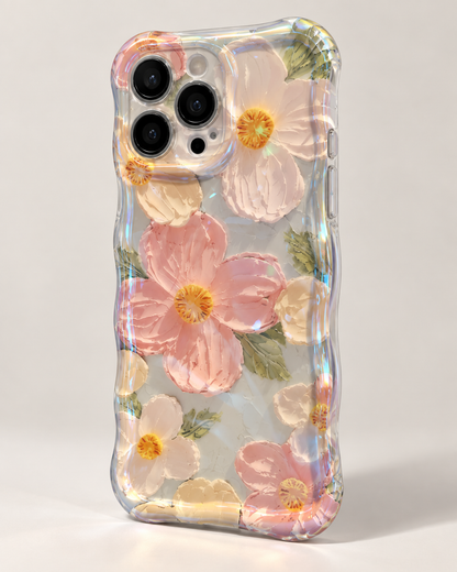 Coque iPhone Fleurs Pressées et Papillons, Translucide Pastel