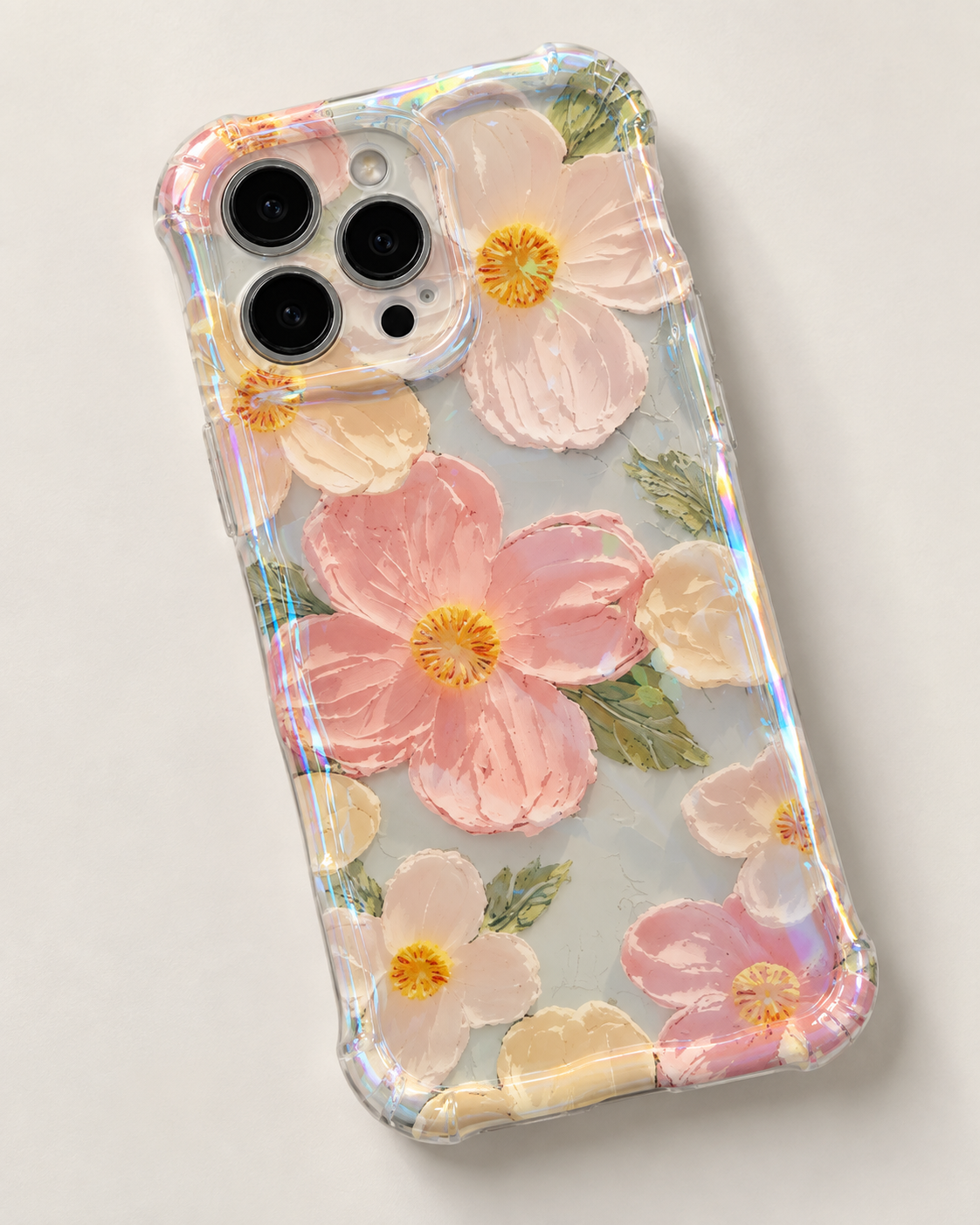 Coque iPhone Fleurs Pressées et Papillons, Translucide Pastel