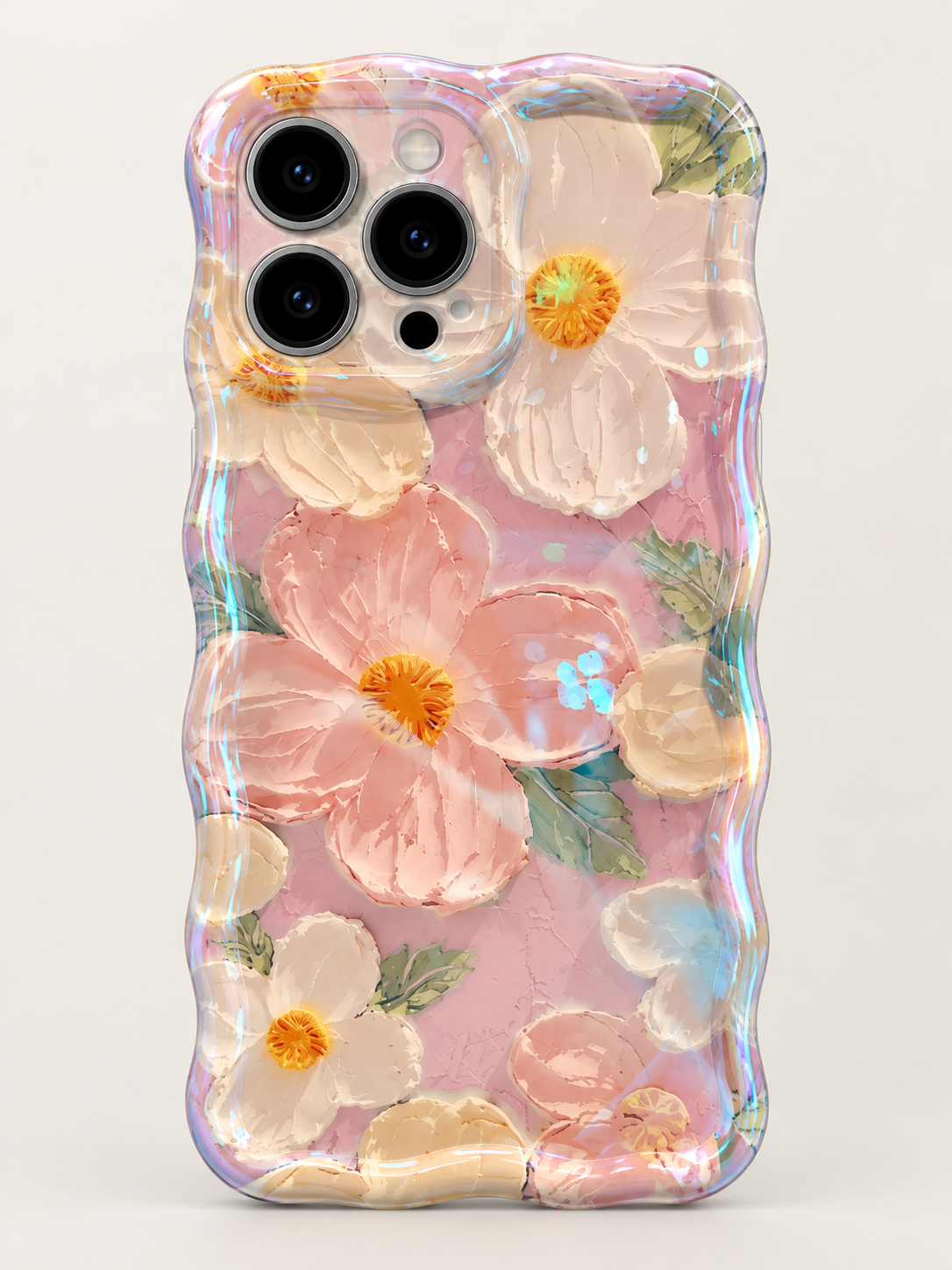 Coque iPhone Fleurs Pressées et Papillons, Translucide Rose Pêche