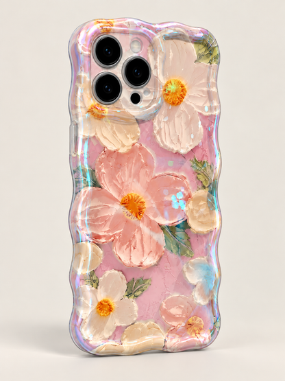Coque iPhone Fleurs Pressées et Papillons, Translucide Rose Pêche