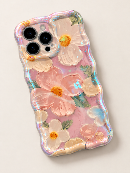 Coque iPhone Fleurs Pressées et Papillons, Translucide Rose Pêche