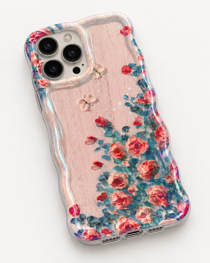 Red Translucent Roses and Wildflowers iPhone Case