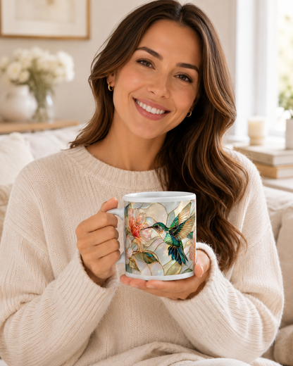 Mug Colibri Nacré, Tasse Vitrail Floral