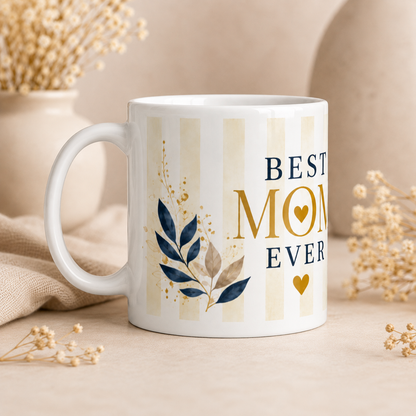 Mug Meilleure Maman, Rayures Bleu Marine et Or