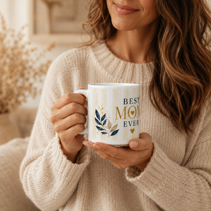 Mug Meilleure Maman, Rayures Bleu Marine et Or