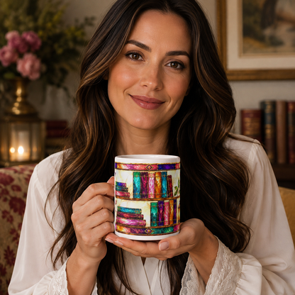 Stained Glass Library Mug, Cup for Book Lovers