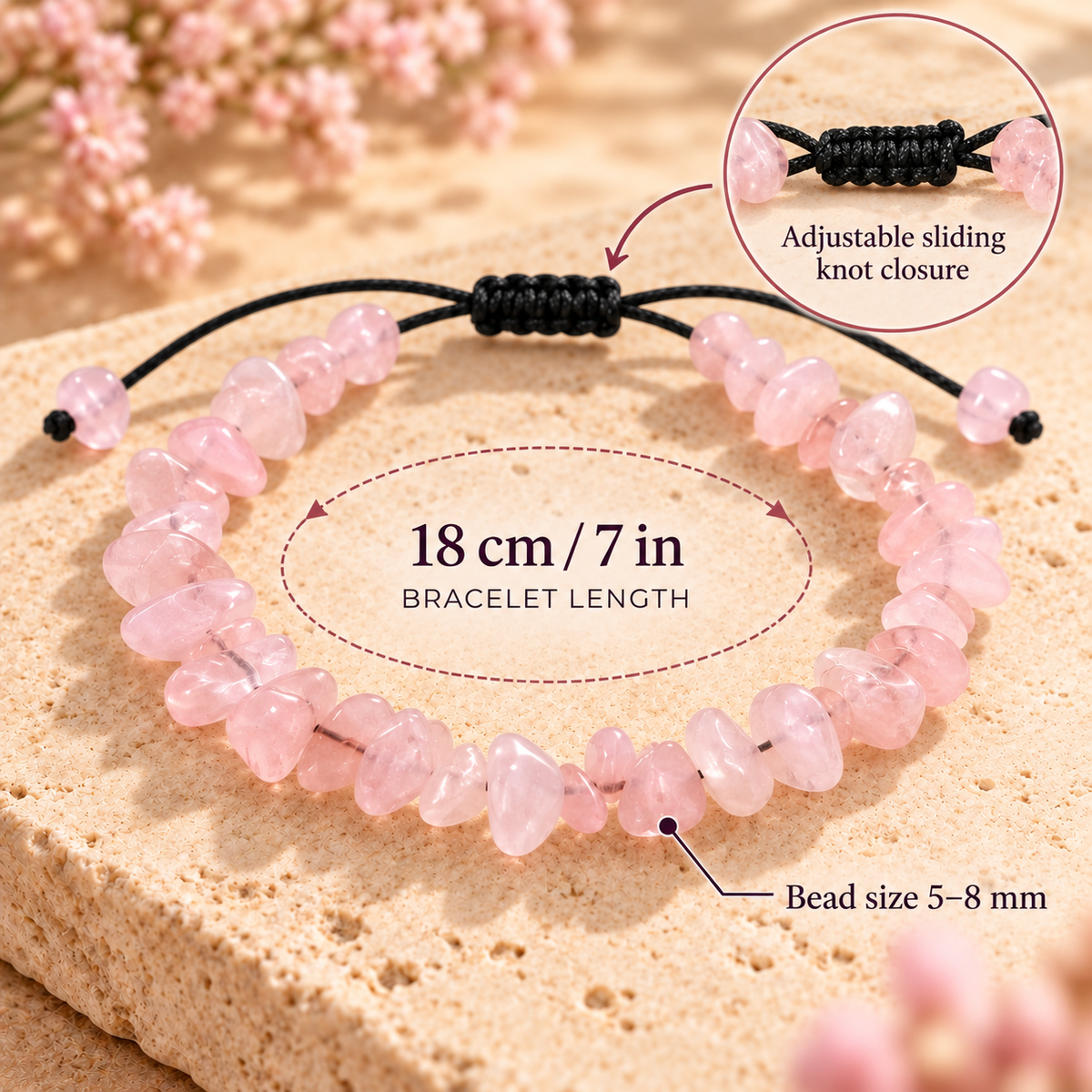 Bracelet en Pierres Naturelles, Cordon Ajustable