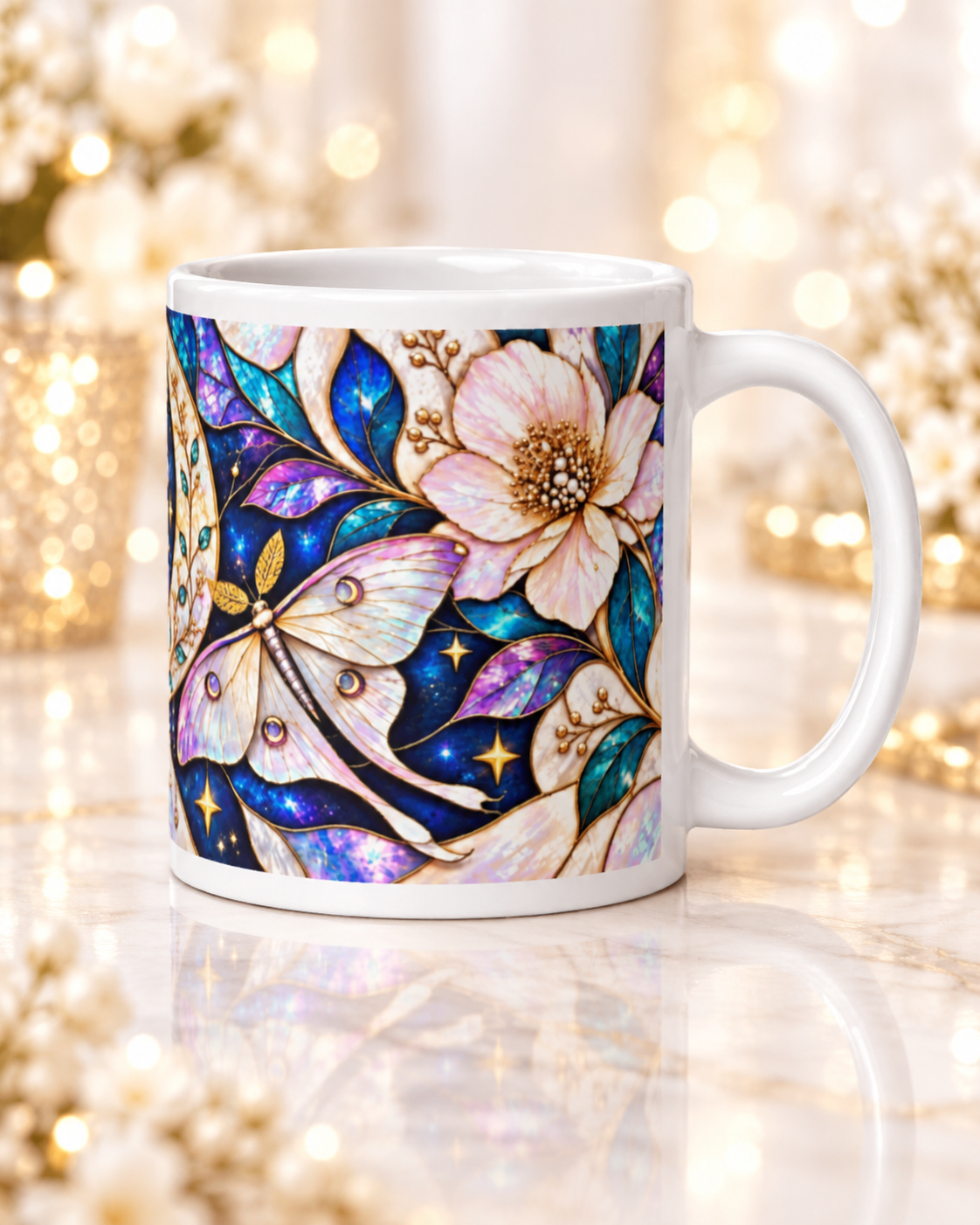Mug Papillon de Lune, Tasse Céleste Blanc et Or