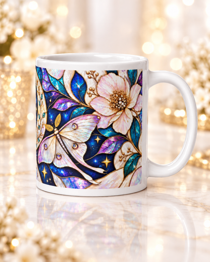 Mug Papillon de Lune, Tasse Céleste Blanc et Or