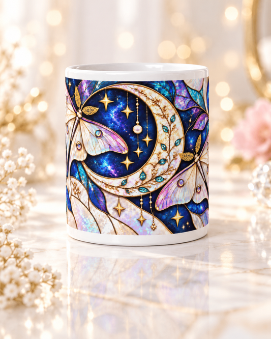 Mug Papillon de Lune, Tasse Céleste Blanc et Or