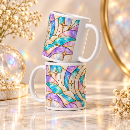 Mug Mandala Lune Céleste, Tasse Boho Pastel Irisé
