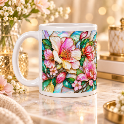 Mug Papillon Vitrail, Tasse Rose et Or Irisé