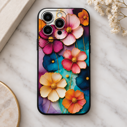 Coque iPhone Fleurs Aquarelle Dorées, Design Floral Élégant
