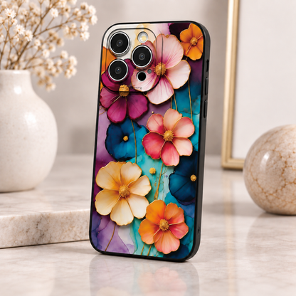 Coque iPhone Fleurs Aquarelle Dorées, Design Floral Élégant