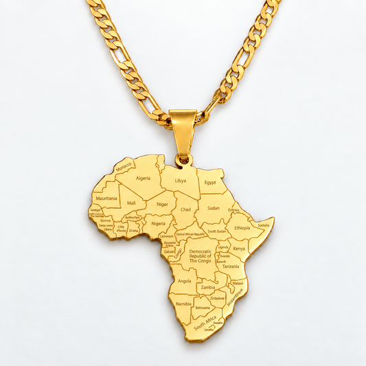 Collier Carte d'Afrique en Acier Inoxydable, Chaîne 45cm