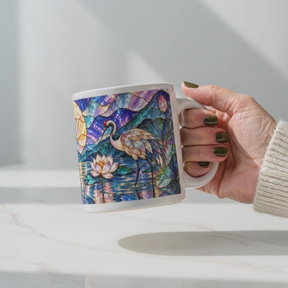 Crane and Lotus under the Moon Mug, Iridescent Zen Cup