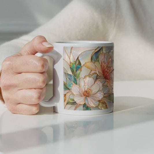 Mug Colibri Nacré, Tasse Vitrail Floral
